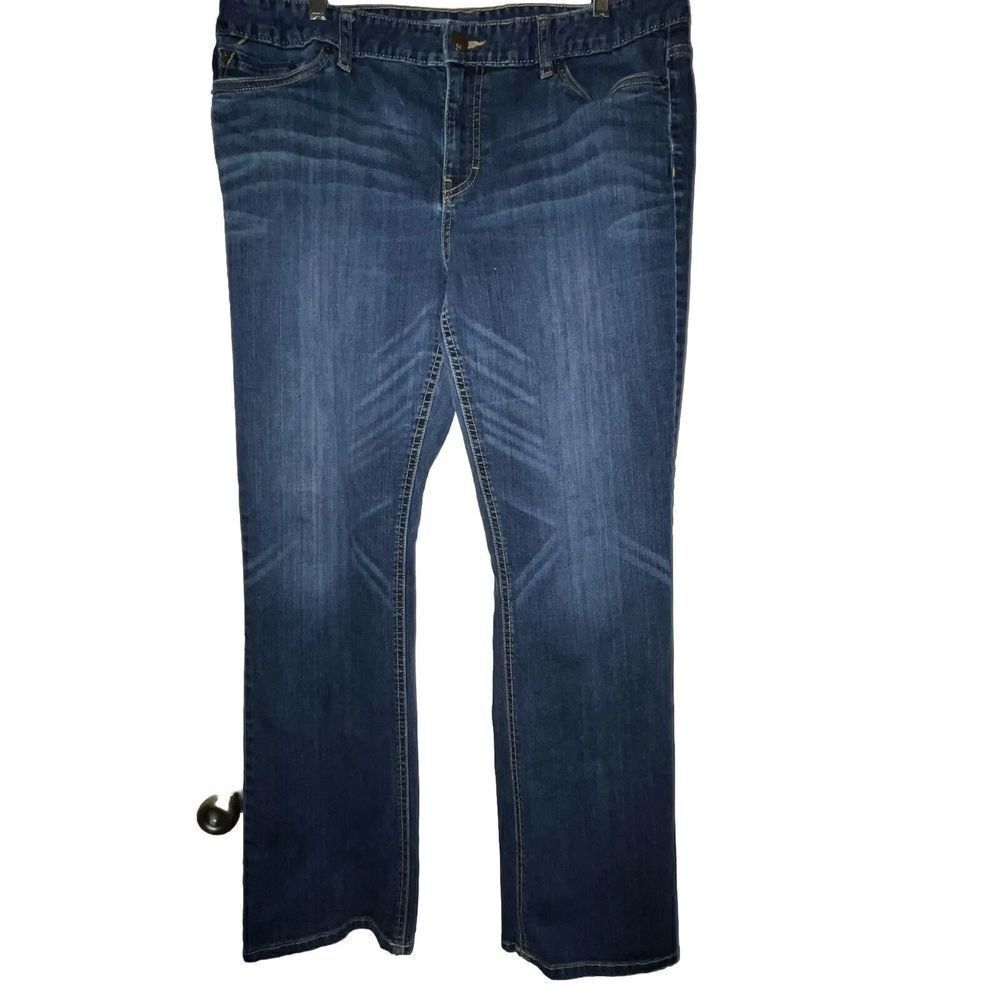 Mossimo Curvy Bootcut Jeans Women’s Sz 18R Dark Wash Whiskering Flare Casual